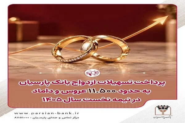 بانک پارسیان ۳۸ هزار میلیارد ریال تسهیلات ازدواج پرداخت کرد